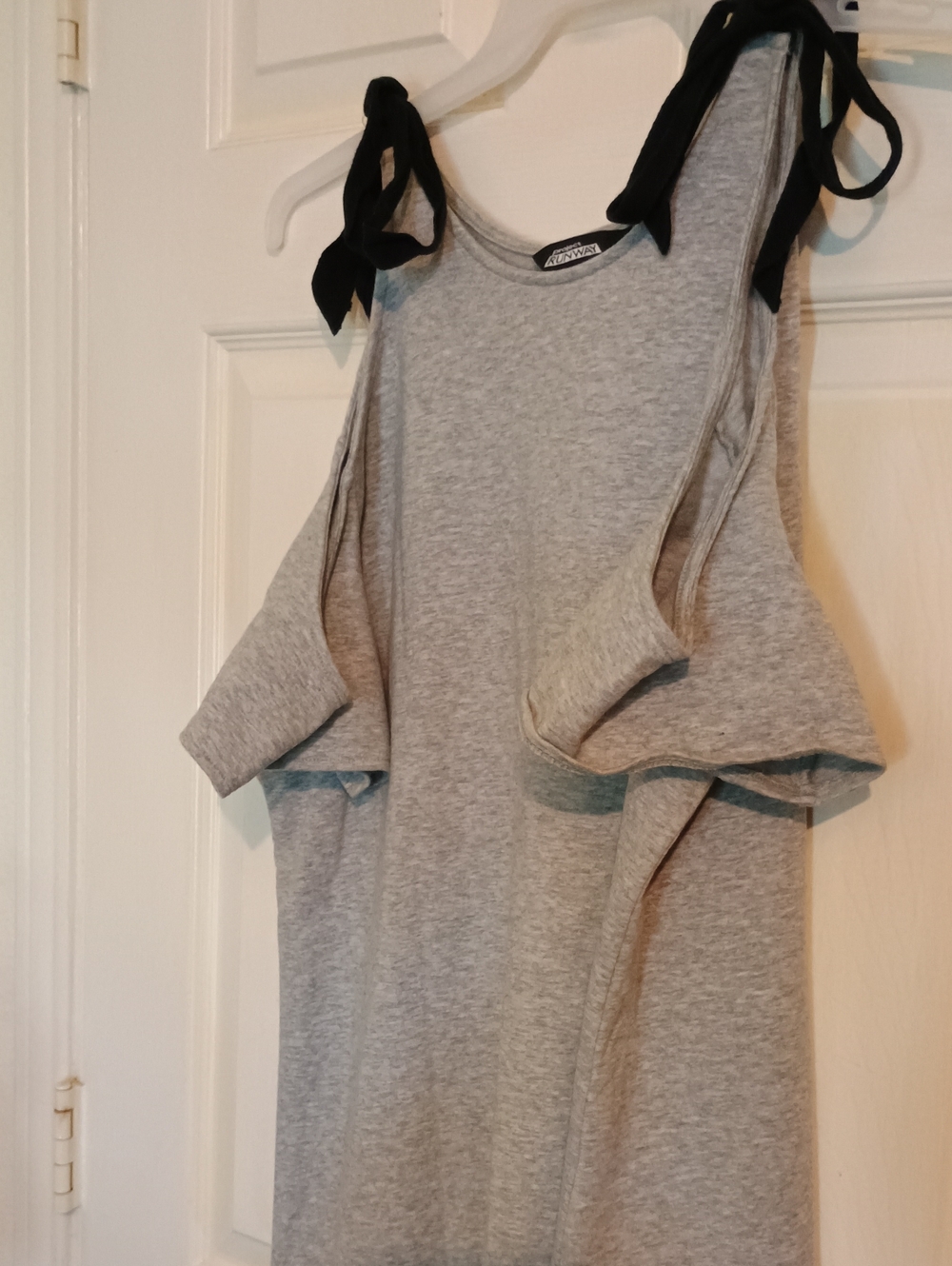 Casual Grey Cold-Shoulder High-Low Dress with Black Tie Straps